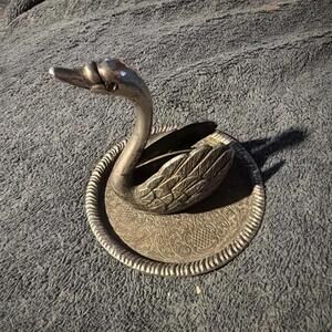 Vintage Silver Plated SWAN Ring Holder Jewelry Trinket Tray EP Zinc Alloy Silver